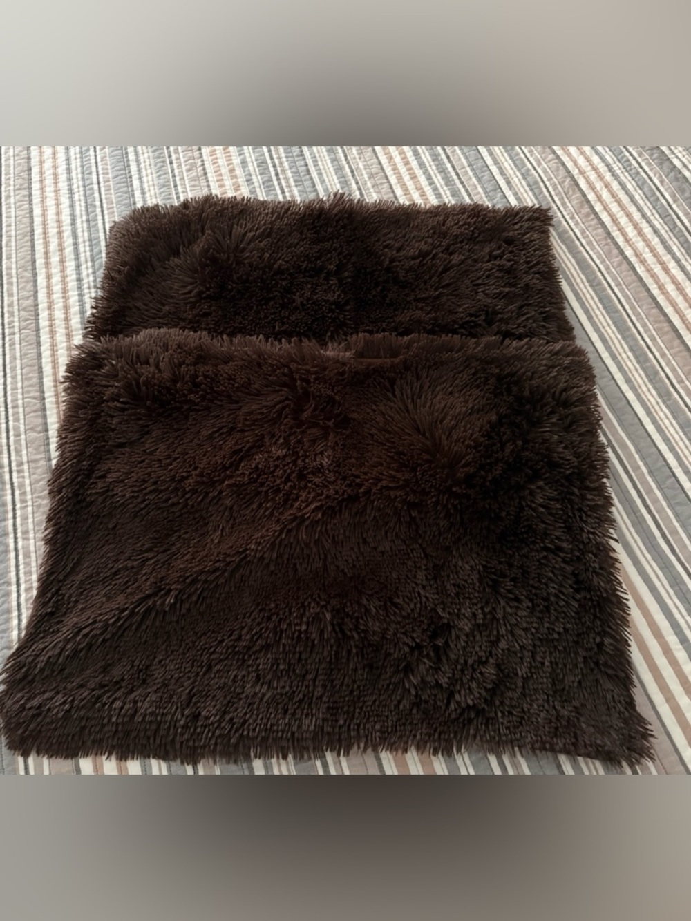 2 Pack Faux Fur Shaggy Pillow Shams Dark Brown 20”x26”